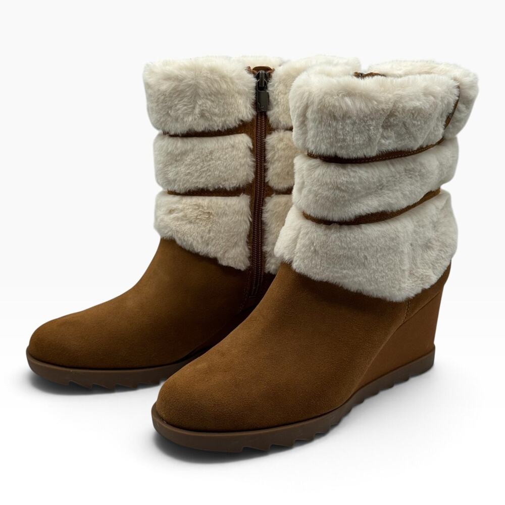 Koolaburra by UGG Cardina Boots Womens 10.5 Chestnut Faux Fur Wedge 1132832
